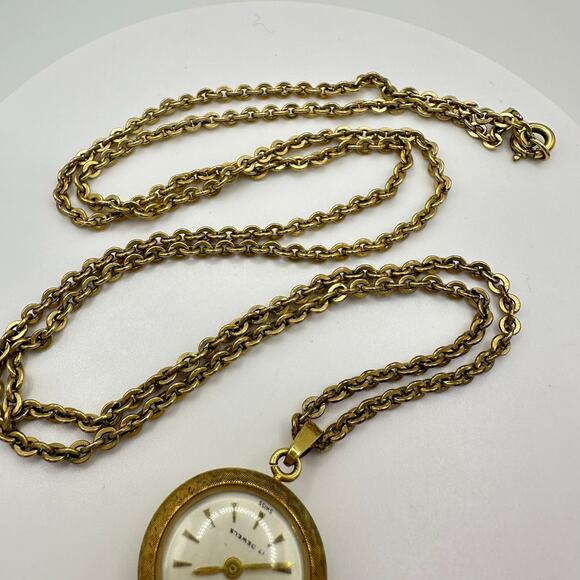 Heno vintage Swiss 17j manual watch pendant on antique rolled gold 30” chain - Picture 8 of 11